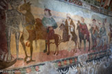 <center>Chapelle saint Sébastien à Roubion. </center> et en face, la série des vices, avec sept personnages.