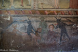 <center>Chapelle Saint Sébastien de Roure. </center> Une des particularités de la chapelle est la fresque dite des « Vices ». Elle a été commandée par les villageois dans un but moralisateur pour rappeler le châtiment réservé aux personnes ayant fauté par la chair. Cette fresque a probablement été voulue par la communauté villageoise à la suite du péché de chair commis 83 ans plus tôt entre l’abbé Pierre Blanqui et Delphine, femme de Jean Bovis.
Un diable noir chevauche la rousse Delphine, pendant qu'un autre ôte l'auréole de l'abbé Blanqui sous l'œil de l'Enfer que l'on devine en haut à droite de la fresque.
