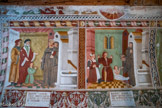 Chapelle Saint Maur. <br> Sur le mur Nord vie de Saint Maur : Les parents de Maur le confient à Saint Benoit ; Maur sauve un enfant tombé dans un puit en jouant.