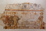 <center> Peintures murales de Cruet</center>Ces peintures du château de Cruet illustrent le roman médiéval Berthe au grand pied d'Adenet le Roi (1275) et la jeunesse de Charlemagne par Gérard d'Amiens. Scène du coucher Royal.