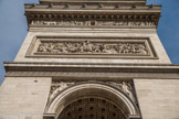 <center>Arc de Triomphe. </center> Face Est. La bataille de Jemappes le 6 novembre 1792, par Carlo Marochetti. Dans les écoinçons, figures allégoriques représentant la cavalerie par Achille-Joseph-Étienne Valois.