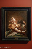 <center>Claude Vignon </center>(Tours, vers 1593 - Paris, 1670)
Cléopâtre se donnant la mort.
Vers 1650 Huile sur toile
Rennes, musée des Beaux-Arts. <br>
Grand peintre baroque à la touche virtuose, Vignon illustre avec fougue Cléopâtre repoussant avec tumulte un horrible serpent aux crocs ensanglantés. Inspirée du pathos épouvanté de l’antique Laocoon — avec sa tête renversée, ses yeux révulsés et sa bouche entrouverte —, elle brouille les frontières entre orgasme et trépas