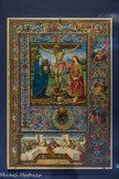 <center>Musée Marmottan Monet.</center> Page constituée de différents fragments : la Crucifixion, la Cène et bordure avec médaillons figurant les quatre évangélistes (de haut en bas : st Jean, st Matthieu, st Luc et st Marc).
Maître français (?), Francesco Marmitta et Giuliano Amadei Rome - 1484 -1492.