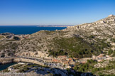 <center><center>La vigie. </center></center>Vue de la vigie. Les Goudes, le fortin des goudes, au fond, les îles du Frioul.