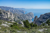 <center><center>Au sommet du cirque des Walkyries.</center></center>Du fond vers l'avant : cap Sicié, cap Canaille et bec de l'Aigle, la Grande Candelle, crête de Morgiou, crête de Sormiou, aiguille de la Melette, cirque des Walkyries.