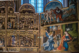 <center>Église Saint-Germain-l'Auxerrois.</center> En haut : Baiser à la Porte d'or et Présentation de Marie au temple. En bas, Purification de Marie et présentation de Jésus et Nativité de Marie. Peintures : l'Annonciation et l'exclusion du paradis.