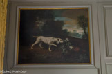 <center>Le château de Champs-sur-Marne. </center>Salle à manger destinée à ce seul usage. Pour les dessus de portes, les Cahen d’Anvers ont employé des toiles (trois portraits de chiens de Alexandre-François Desportes et le renard chassant de J.B. Oudry) qu’ils ont élargies pour les faire rentrer dans le cadre, comme pour celle située au-dessus de l’entrée de la chambre de Gilbert.