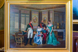 <center>Le château de Malmaison. </center> Salon de compagnie. Sur le chevalet, le tableau d’Hector Viger (Salon de 1865) L'Impératrice recevant la visite de l’empereur Alexandre montre l’état du salon après le divorce. A qui elle recommande ses enfants, le prince Eugène, la reine Hortense et ses fils Napoléon-Louis et Louis-Napoléon (futur Napoléon III) (mai 1814).
