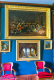 <center>Le château de Malmaison. </center> Salon de musique. Lecture de la tragédie de l'Orphelin de la Chine de Voltaire dans le salon de madame Geoffrin, Gabriel Lemonnier, Salon de 1814. En-dessous : L'Offrande à Flore, Jan Frans Van Dael, 1799 (réduction du grand tableau ayant appartenu à l’Impératrice).
Vue prise à Florence sur le vieux pont, Lancelot Théodore Turpin de Crisse, Salon de 1812