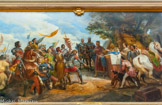 <center>La galerie des Batailles.</center> Bataille de Bouvines par Horace Vemet, gagnée par Philippe Auguste en 1214.