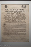 <center>La Peste à Marseille en 1720.</center>Ordonnance du chevalier Charles de Langeron, chef d’escadre des galères, maréchal de camp et commandant de la ville, du marquis de Pilles, gouverneur-viguier, et des échevins, portant sur l’interdiction de toucher, prendre, tirer ou piller les haillons provenant des maisons qu’on désinfecte Marseille, le 14 août 1721.