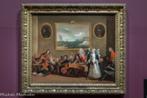 <center>Sebastiano Ricci</center>Belluno, 1676 - Venise, 1730
Répétition d’un opéra
Répétition de l’opéra d’Alessandro Scarlatti Pirro e Demetrio, adapté par le musicien anglais Nicola Haym, ici au clavecin, pour le Queen’s Theater de Londres en 1708-1709. Catherine Tofts, en blanc, chante le duo « Caro, caro » avec le castrat Nicola Grimaldi, dit Nicolini, dans le rôle de Pyrrhus. Sur la droite, l’impresario John James Heidegger, personnage haut en couleurs, organisateur de bals costumés, est occupé à ses comptes.
Huile sur toile