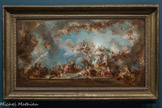 <center>François Lemoyne</center>Paris, 1688 - 1737
Allégorie du Commerce et du Bon Gouvernement, ou Les Bienfaits de la Banque sur le sort de la France, 1720
Projet de décor plafonnant pour la Banque royale à Paris
Huile sur toile
