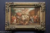 <center>Gianantonio Pellegrini</center>Venise, 1675 - 1741
Entrée triomphale à Düsseldorf du prince Johann von der Pfalz, 1713-1714
Esquisse pour l’un des grands tableaux peints par Pellegrini entre juillet 1713 et août 1714 sur commande du prince Électeur du Palatinat pour le château de Bensberg, destiné au salon d’audience de la princesse Anna Maria Luisa de Medici.