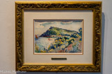 Étude pour le Cap Nègre. HENRI-EDMOND CROSS (1856-1910). Aquarelle sur papier, ca. 1906
Introduit auprès de toutes les personnalités du néo-impressionnisme militant, Henri-Edmond Cross s'initie progressivement à cette technique et présente des œuvres pointillées où il adapte les principes originaux du mouvement, à partir de 1891. A Saint-Clair, village proche du Lavandou, où il s'installe en 1892, il a pour voisin le peintre belge Théo van Rysselberghe qui l'introduit aux expositions bruxelloises des XX. Cross lui offre, peu après l'avoir peint en 1906, une vue du Cap Nègre. Une esquisse peinte en est connue dont la genèse vient d'être complétée par la découverte de cette aquarelle qui a conservé la fraîcheur de ses couleurs originales.