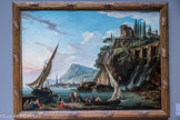 <center>Marine avec le temple de l’acide bille à Tivoli. </center>Charles-François Grenier De Lacroix, dit Lacroix de Marseille. Marseille. Vers 1700 - Berlin. Vers 1782

Huile sur bois
Attribué au musée du Louvre par l’Office des biens et intérêts privés 1951. Déposé au musée de l’hôtel Sandelin à Saint-Omer par arrêté du ministère d’État aux affaires culturelles du 8 avril 1959. Saint-Omer, musée de l’hôtel Sandelin.