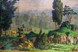 <center></center><center>Couloir du papier peint.</center> Ce couloir permettait aux domestiques de servir leurs maîtres sans être vus et de circuler d'un bout à l'autre de la bastide. Au XVIIIe siècle, le papier peint d'ameublement se diffuse d'Angleterre en France. Celui de La Grande Helvétie est dû à la manufacture de Rixheim d'Hans Züber. Il collabora avec le peintre Pierre Antoine Mongin et elle fut terminée en 1815. Elle est composée de 21 lés d'environ 2,30 m de haut et de 0,66 cm de large, ce qui fait une longueur de plus de 13 m.