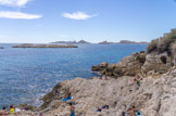 <center></center><center>Malmousque.</center>Anse des Cuivres. L'îlot de Doume. Au fond, l'île de Pomègues, le château d'If et lîle de ratonneau.